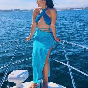 Tiger Mist Vibrant Blue wrap skirt